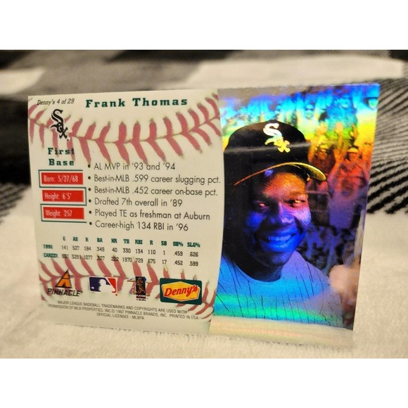 Frank Thomas, White Sox, 1997 Pinnacle, Denny's Baseball Card - Picture 2 of 2